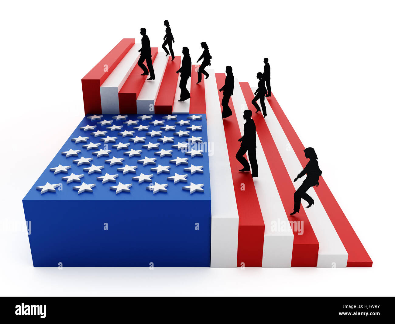 Bandiera americana con strisce disposte come scale. 3D'illustrazione. Foto Stock