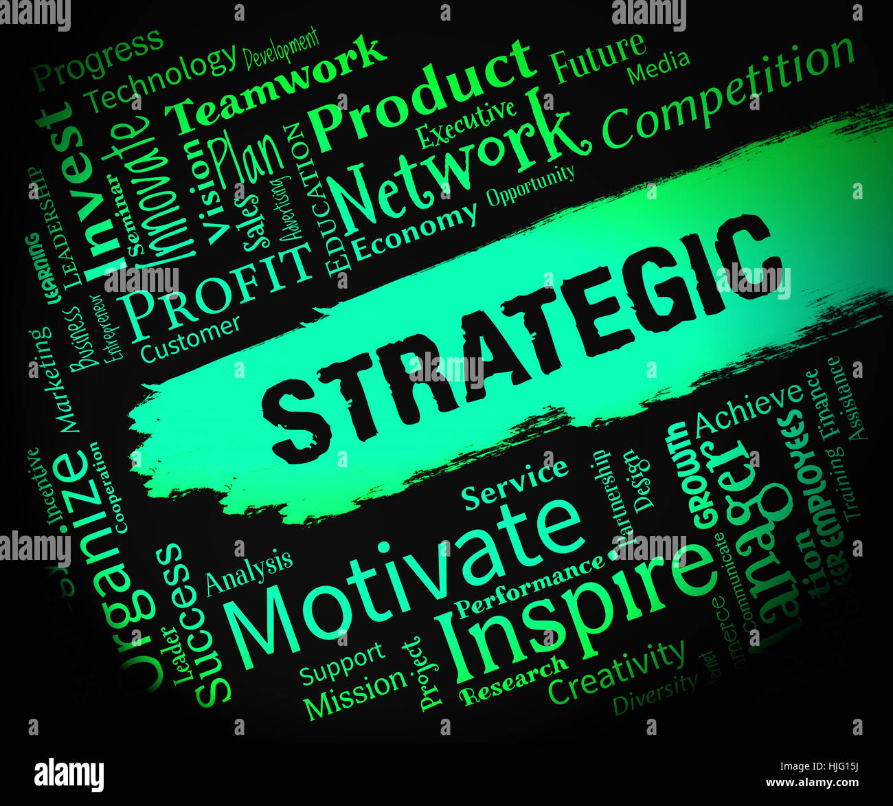 Parole strategico indica la strategia aziendale e piani Foto Stock