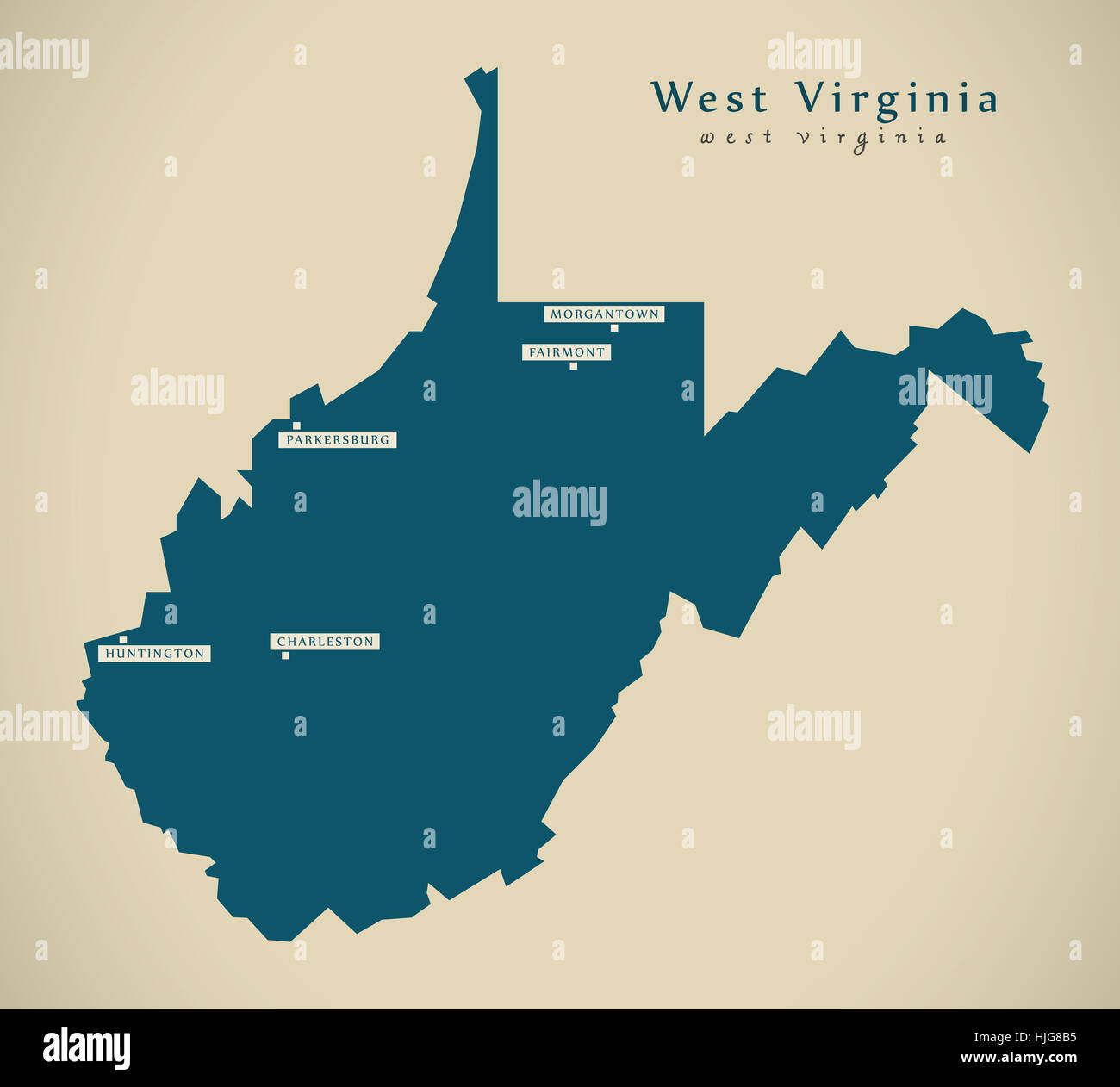 Mappa moderno - West Virginia USA stato federale illustrazione silhouette Foto Stock