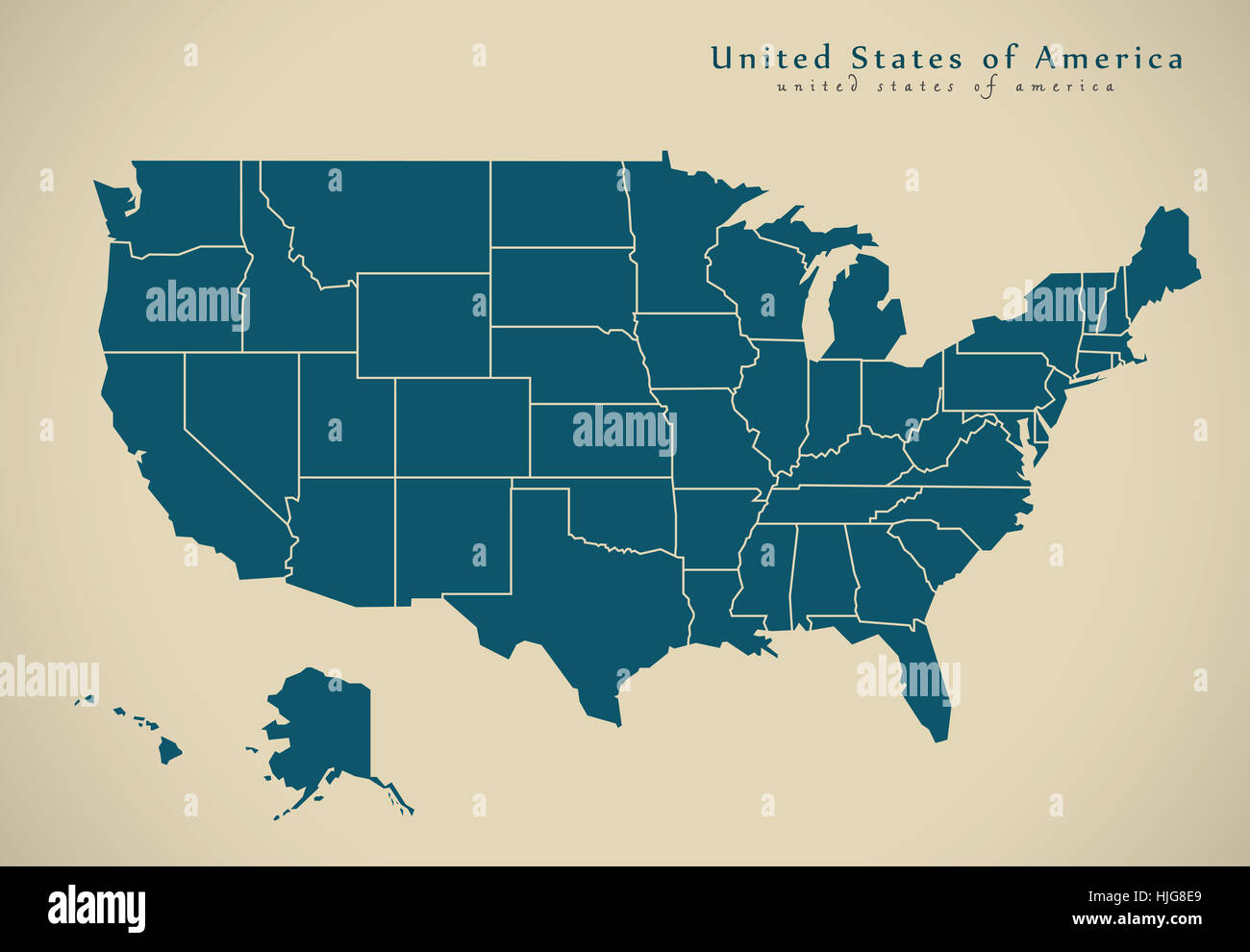 Mappa moderno - usa stati uniti con gli stati federali illustrazione silhouette Foto Stock
