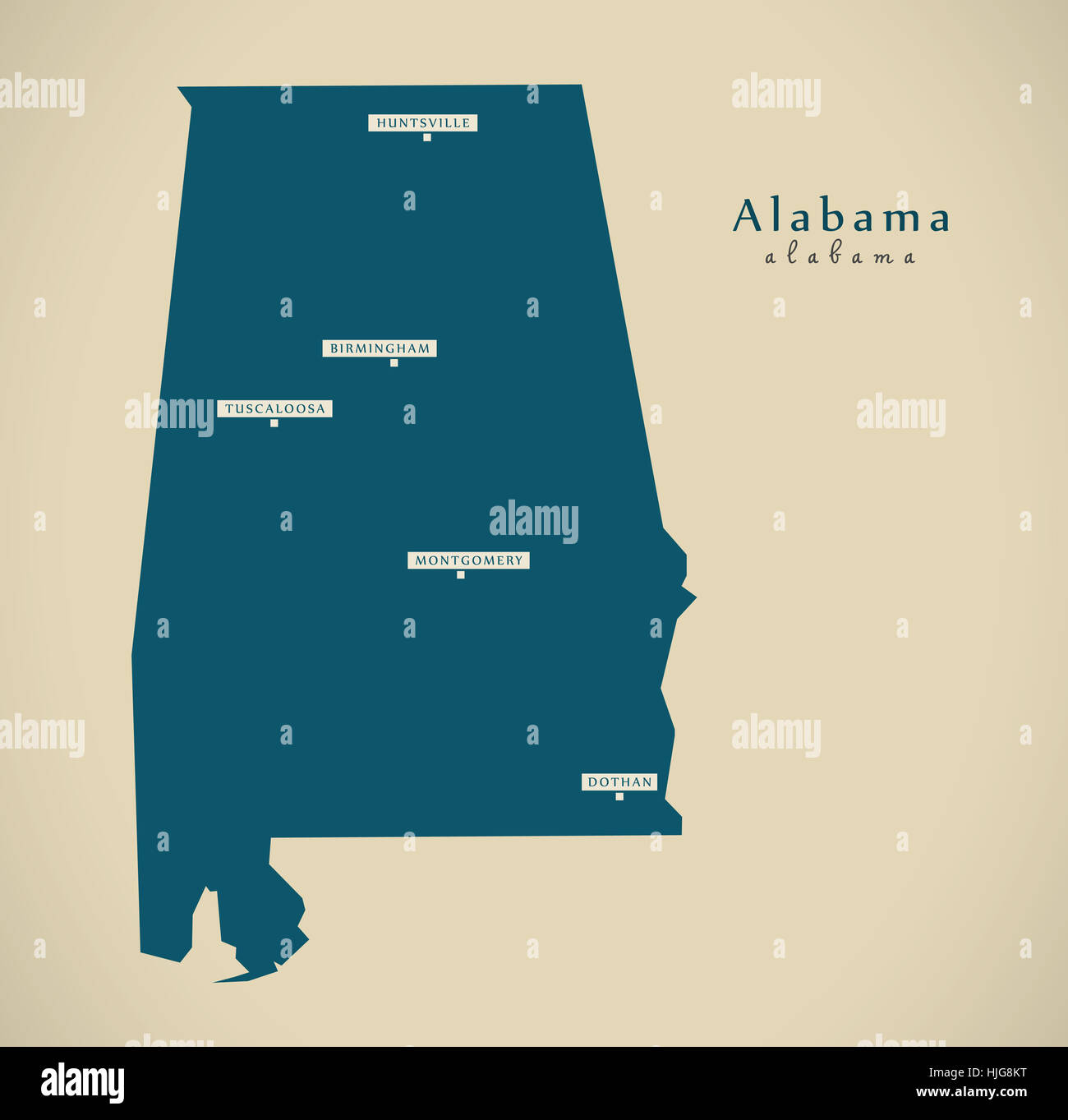Mappa moderno - Alabama USA stato federale illustrazione silhouette Foto Stock