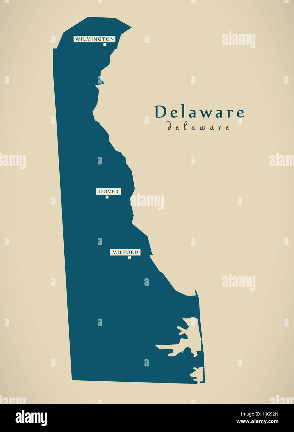 Mappa moderno - Delaware USA stato federale illustrazione silhouette Foto Stock