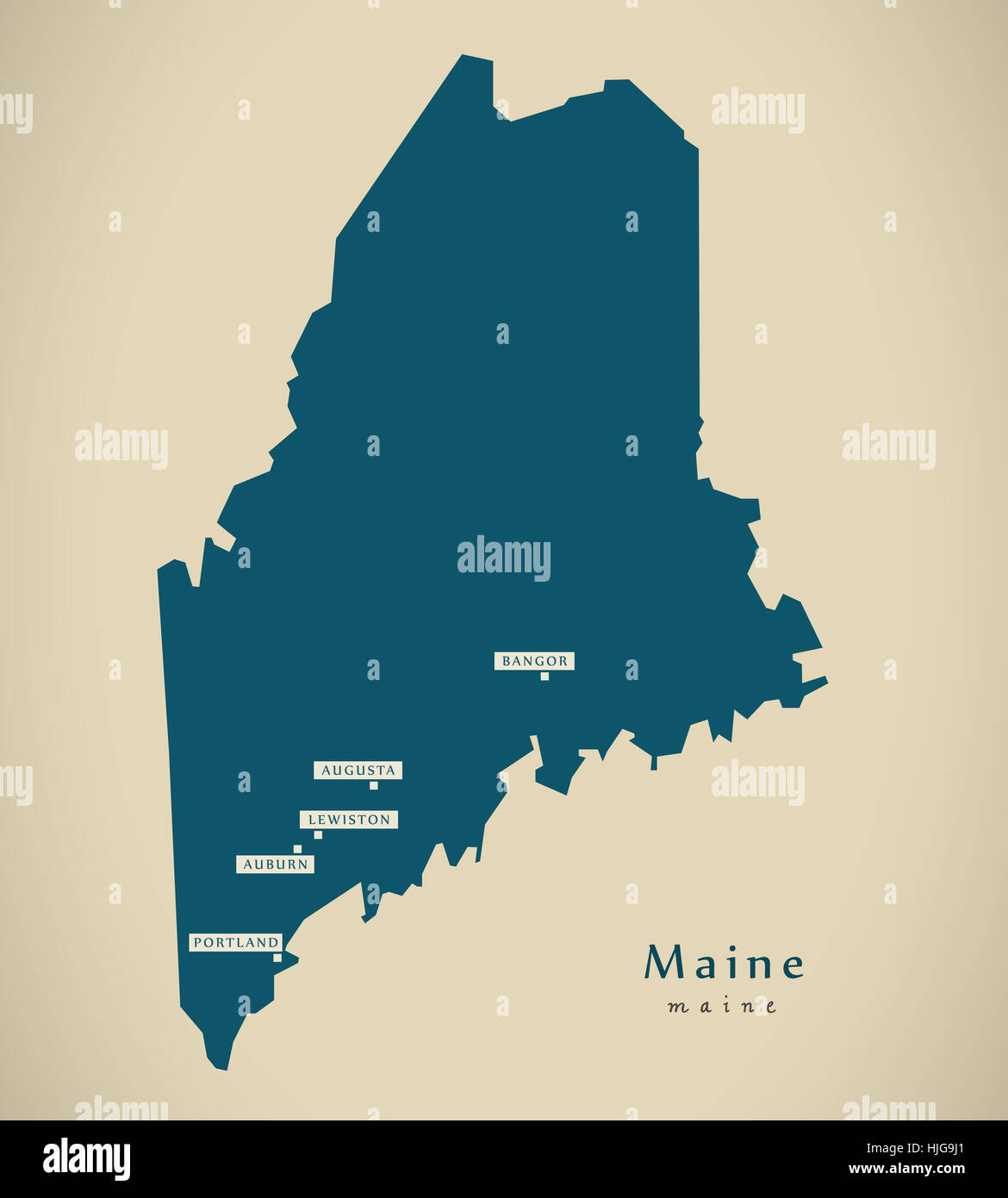 Mappa moderno - Maine USA stato federale illustrazione silhouette Foto Stock