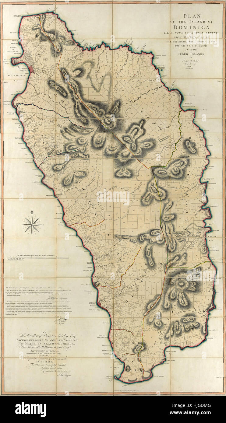 Mappa di Dominica 1775 Foto Stock