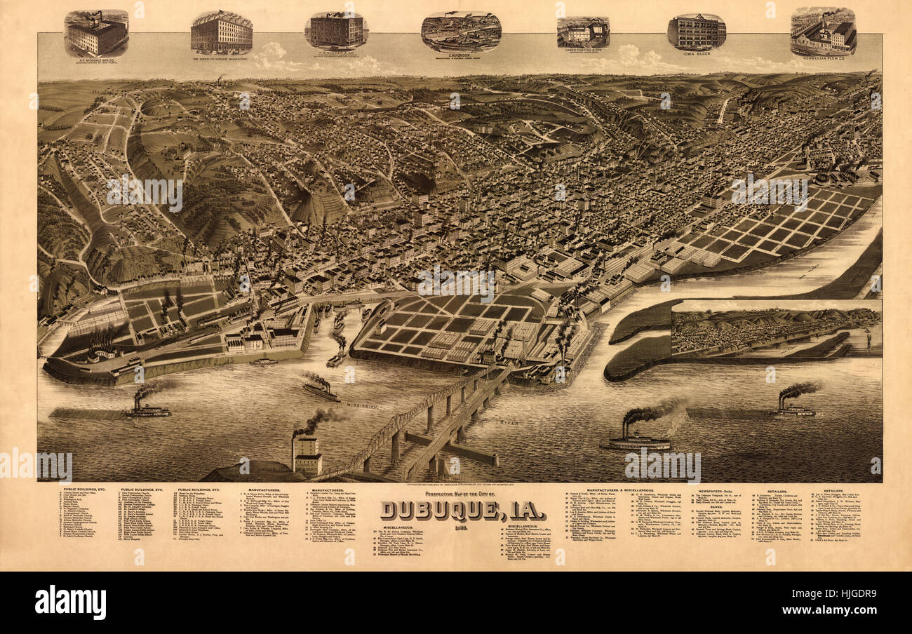Mappa di Dubuque 1889 Foto Stock