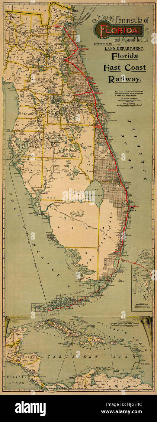 Mappa di Florida 1896 Foto Stock