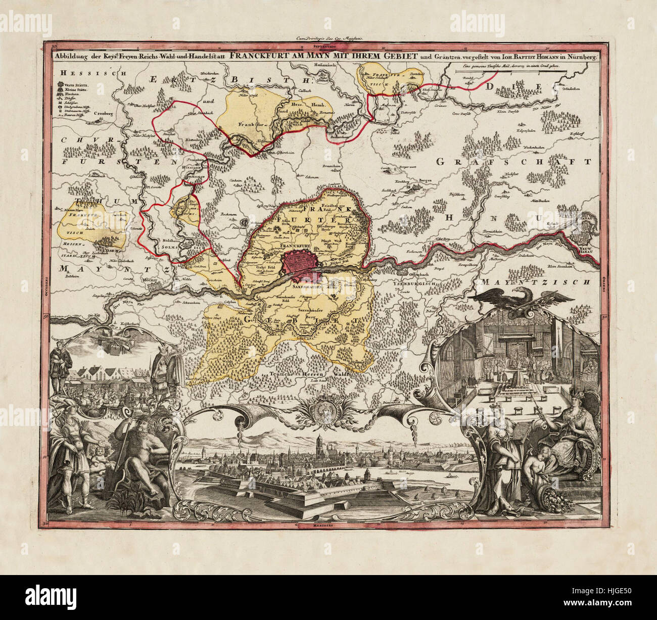 Mappa di Francoforte 1730 Foto Stock