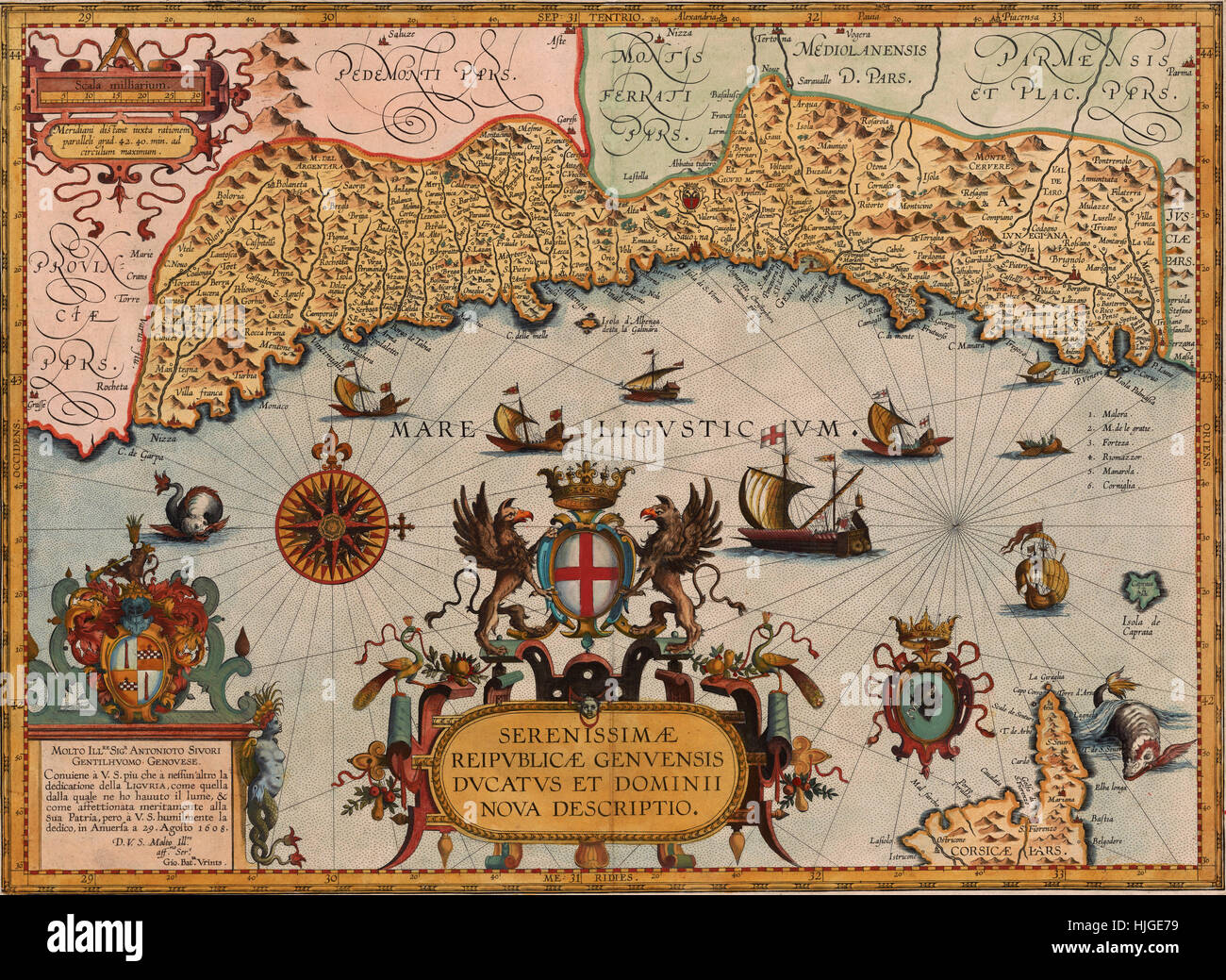 Mappa di Genova 1608 Foto Stock