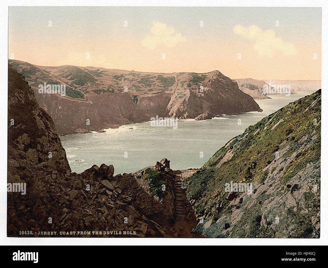 Jersey, costa dal diavolo il foro, Isole del Canale - Photochrom XIX SECOLO Foto Stock