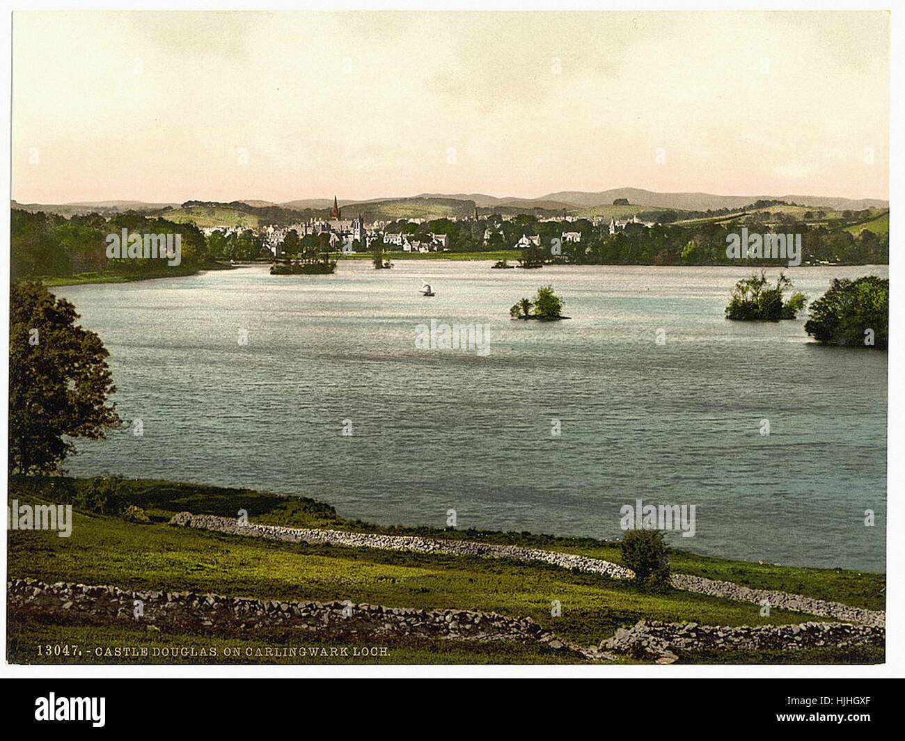 Sul Carlingwark Loch, Castle Douglas, Scozia - Photochrom XIX SECOLO Foto Stock