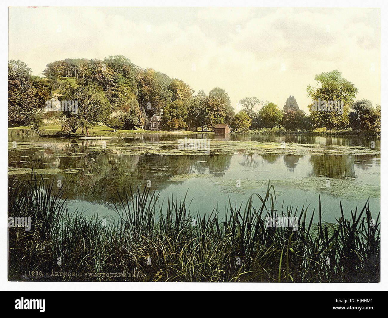 Swanbourne Lago, Castello di Arundel, Inghilterra - Photochrom XIX SECOLO Foto Stock