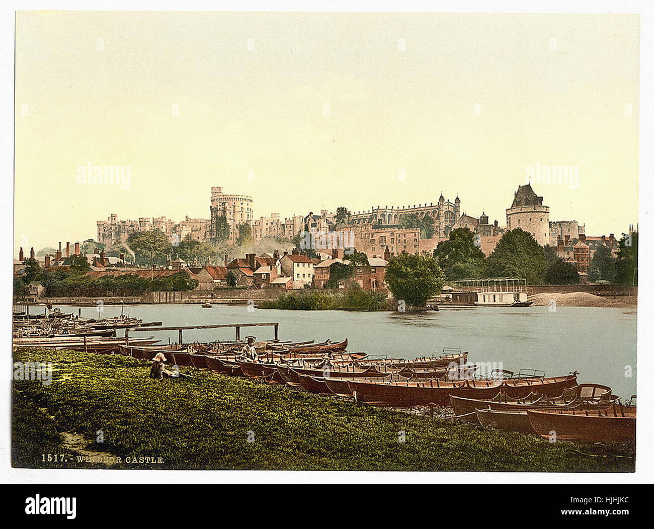 Windsor, in vista del castello dal fiume, Londra e sobborghi, Inghilterra - Photochrom XIX SECOLO Foto Stock