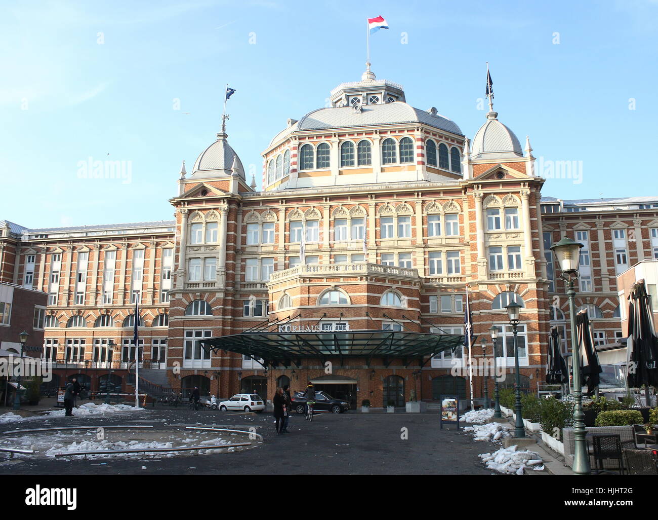 Kurhaus Hotel al mare del Nord sulla spiaggia di Scheveningen - Den Haag (L'Aia), Paesi Bassi, facciata occidentale. Foto Stock