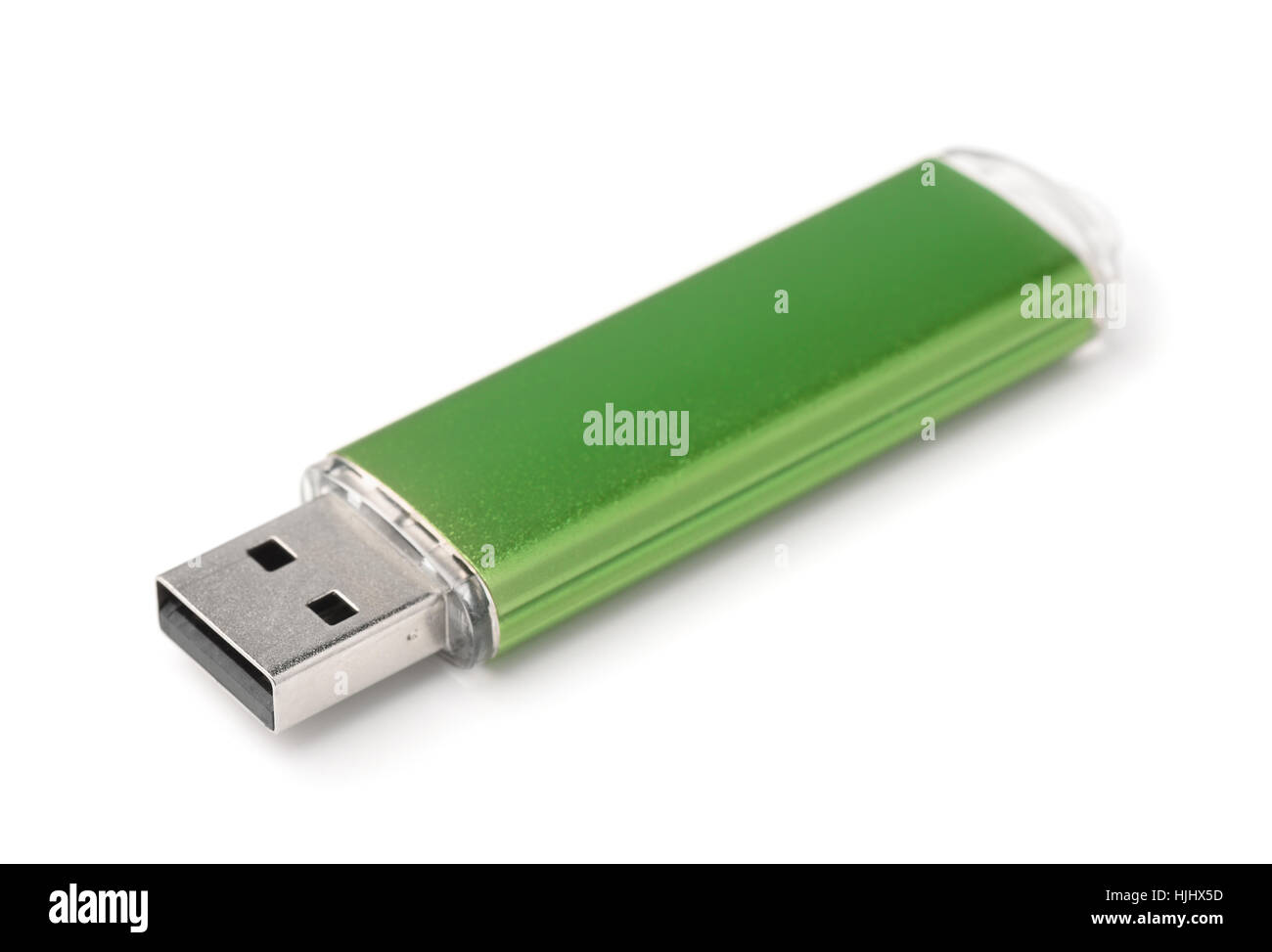 Green drive flash USB isolato su bianco Foto Stock