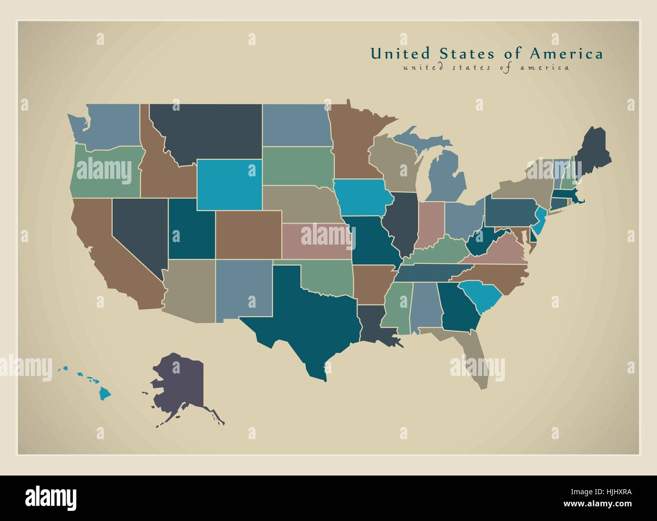Mappa moderno - USA con colorato stati federali illustrazione silhouette Illustrazione Vettoriale