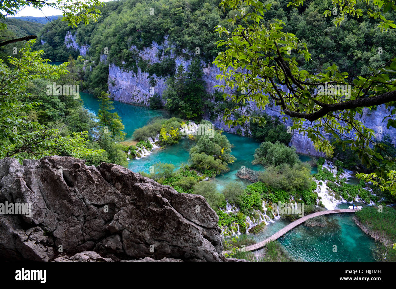 I Laghi di Plitvice visto da sopra, patrimonio mondiale dell UNESCO, Croazia Foto Stock