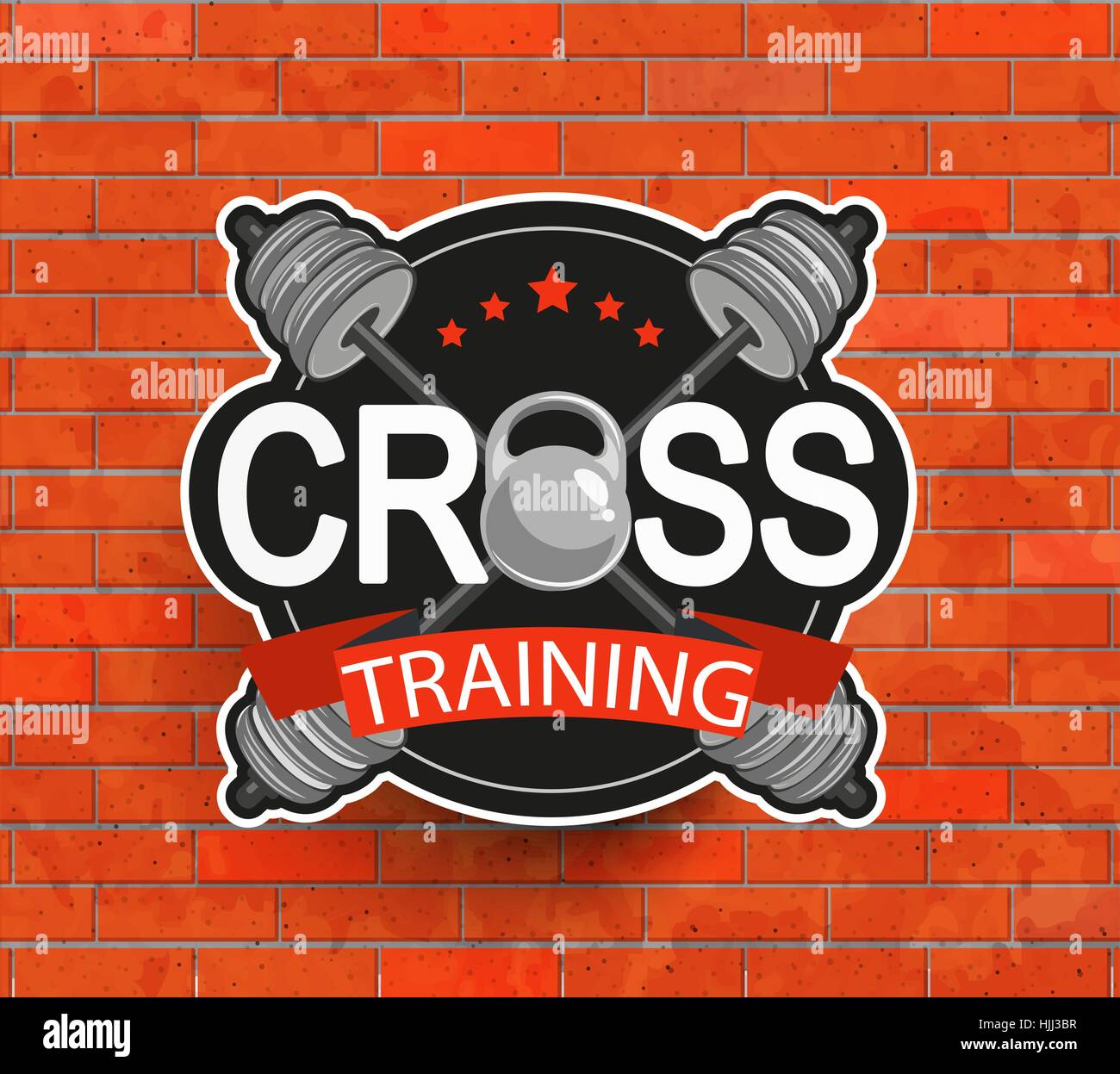 In stile retrò crosstraining emblema, etichetta, badg, logo e una palestra per il fitness progettato elementi per i vostri progetti, stampe, cartoline, inviti. Sport. Illustrazione Vettoriale