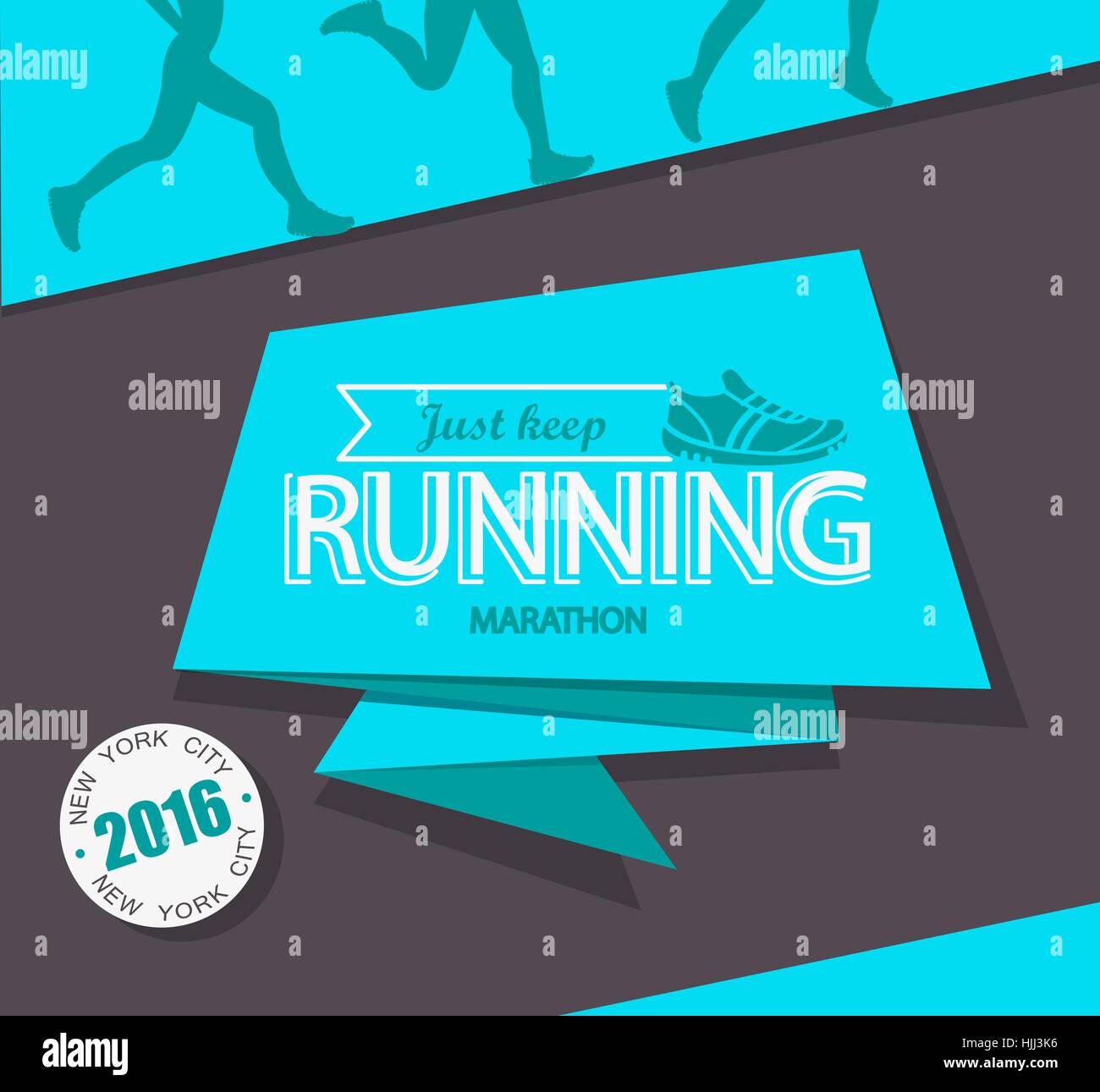 Esecuzione di maratona e jogging emblema, etichetta e badge, illustrazione vettoriale Illustrazione Vettoriale