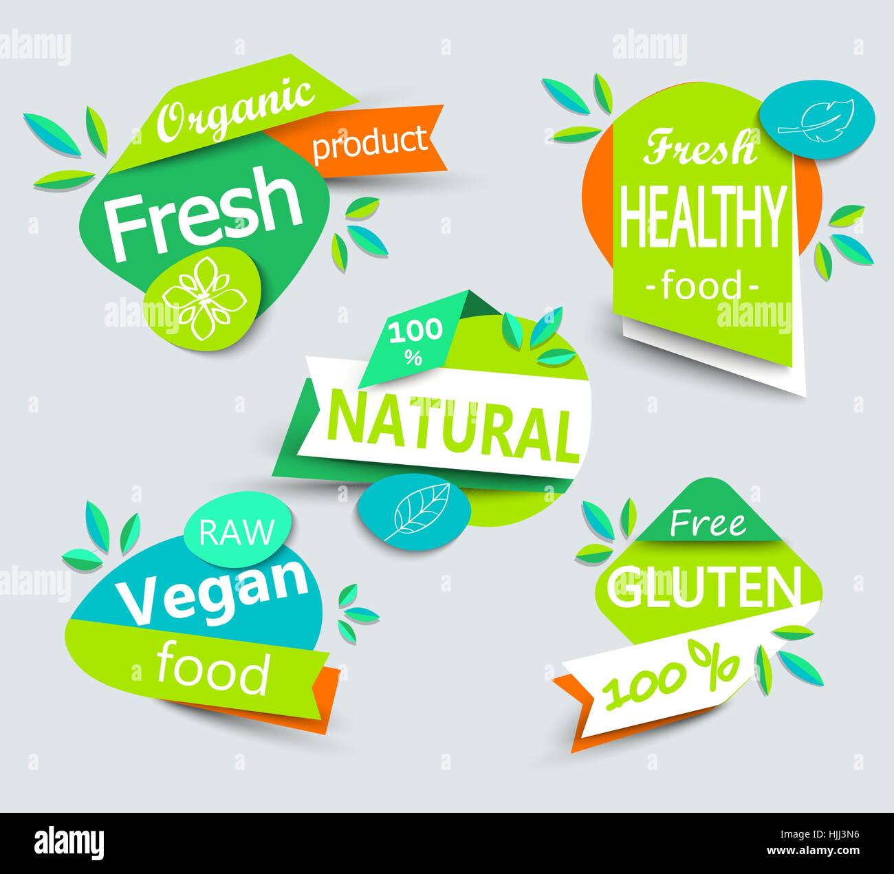 Moderno vettore set di sano cibo organico etichette, tags, emblemi, logo per mangiare e bere,cafe, ristoranti e prodotti organici packaging.Vettore illus Illustrazione Vettoriale