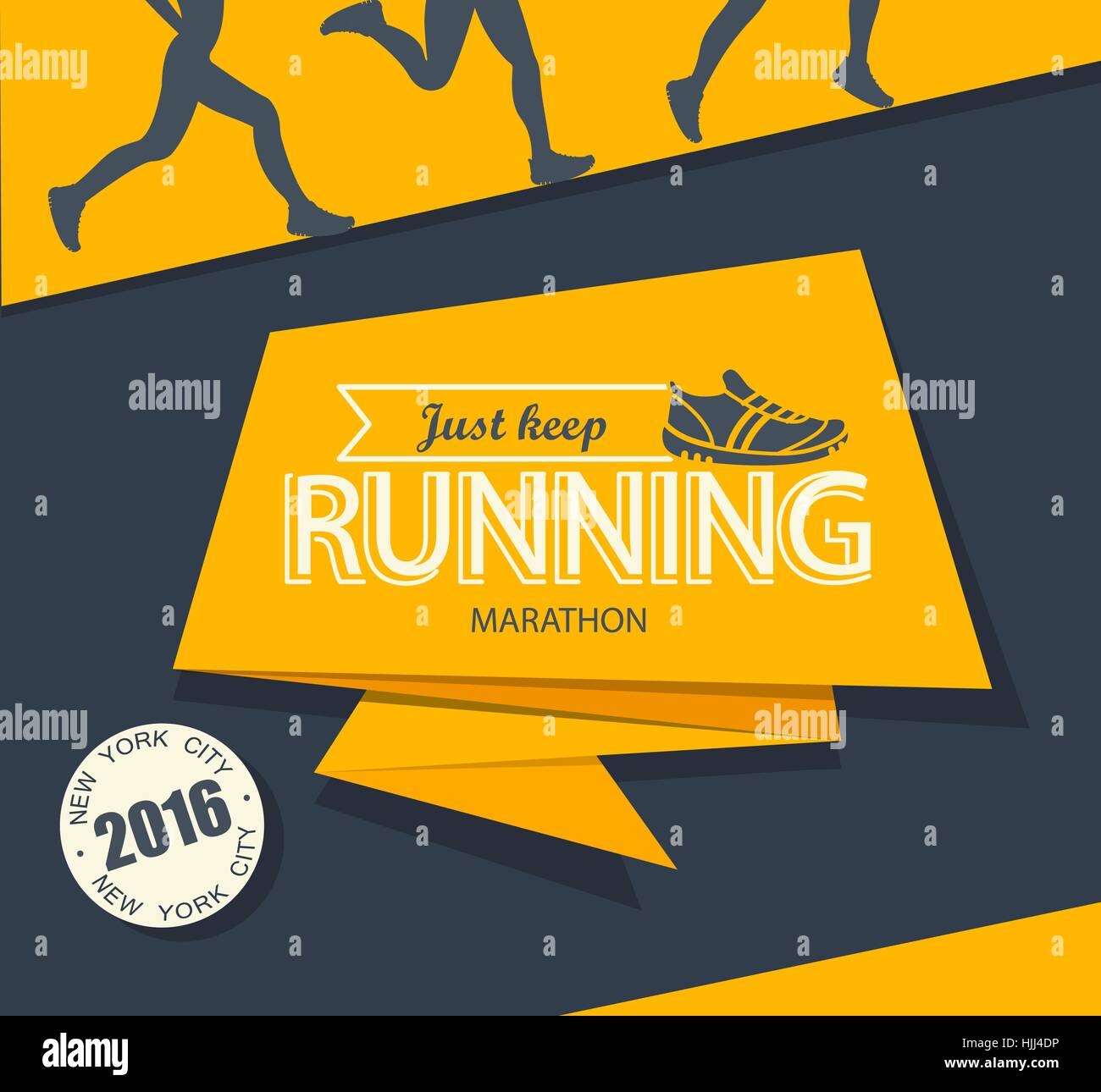 Esecuzione di maratona e jogging emblema, etichetta e badge, illustrazione vettoriale. Illustrazione Vettoriale