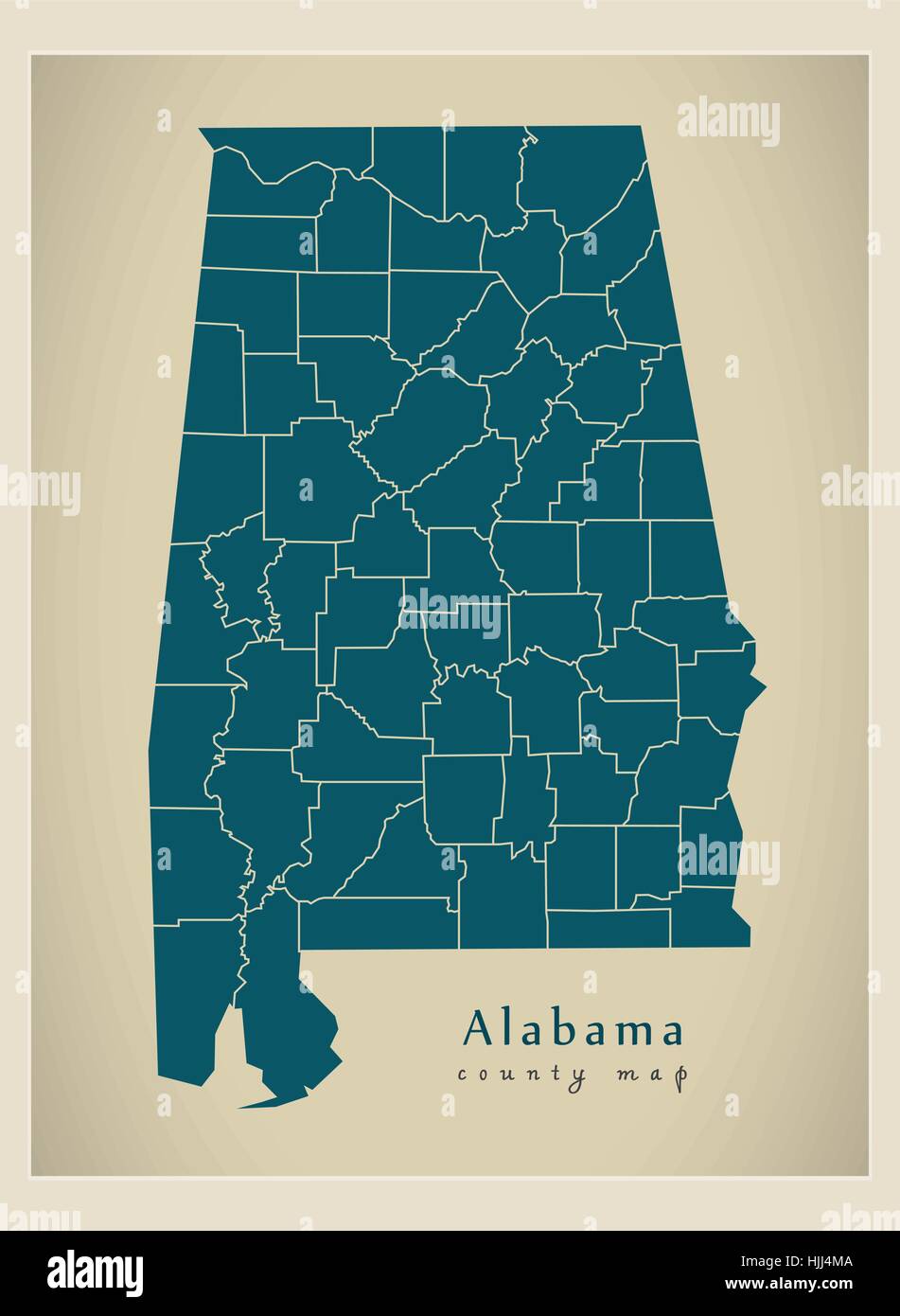 Mappa moderno - Alabama county map USA silhouette illustrazione Illustrazione Vettoriale