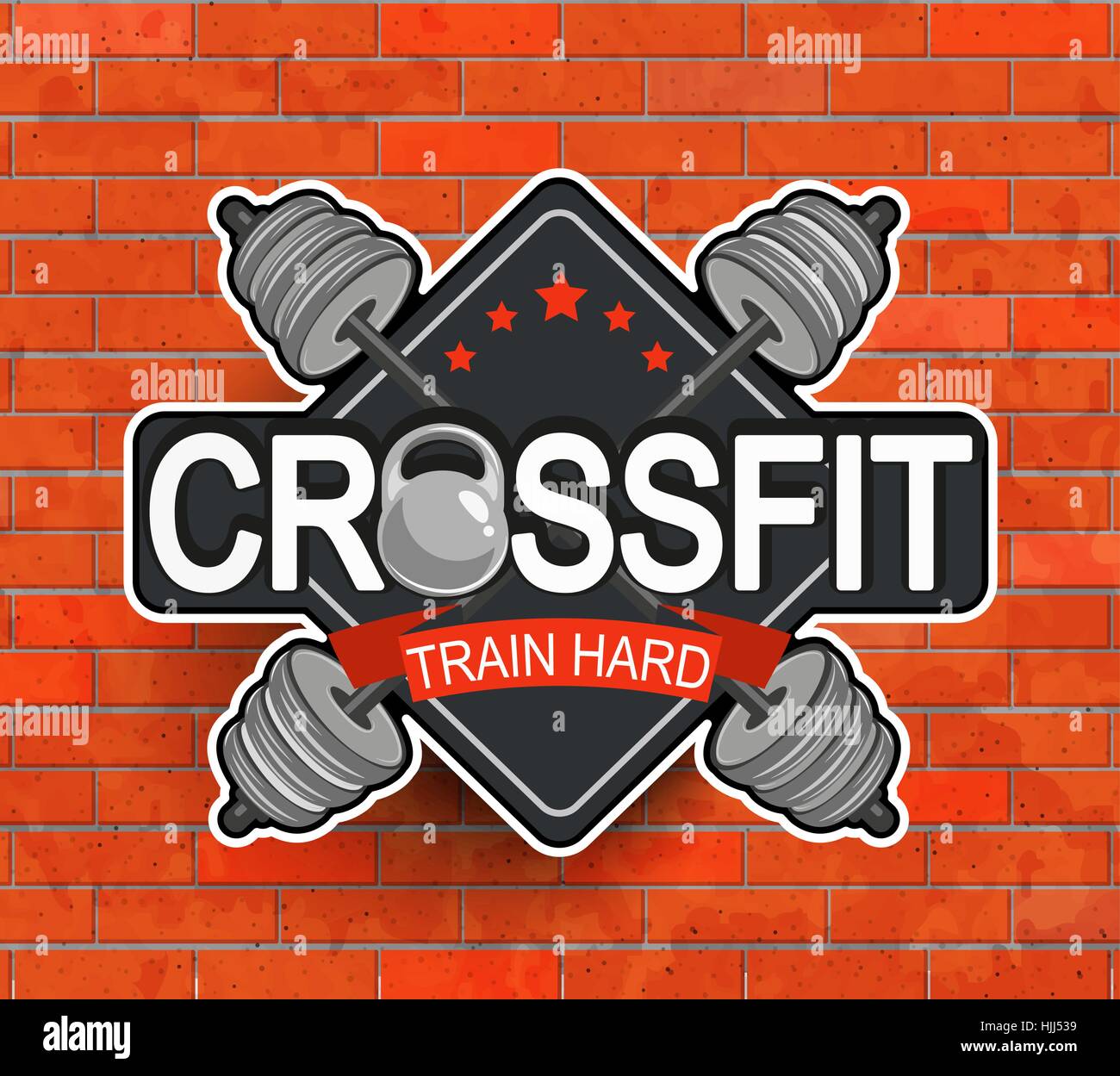 In stile retrò crossfit emblema, etichetta, badg, logo e una palestra per il fitness progettato elementi per i vostri progetti, stampe, cartoline, inviti. Sport illustrazione. Illustrazione Vettoriale