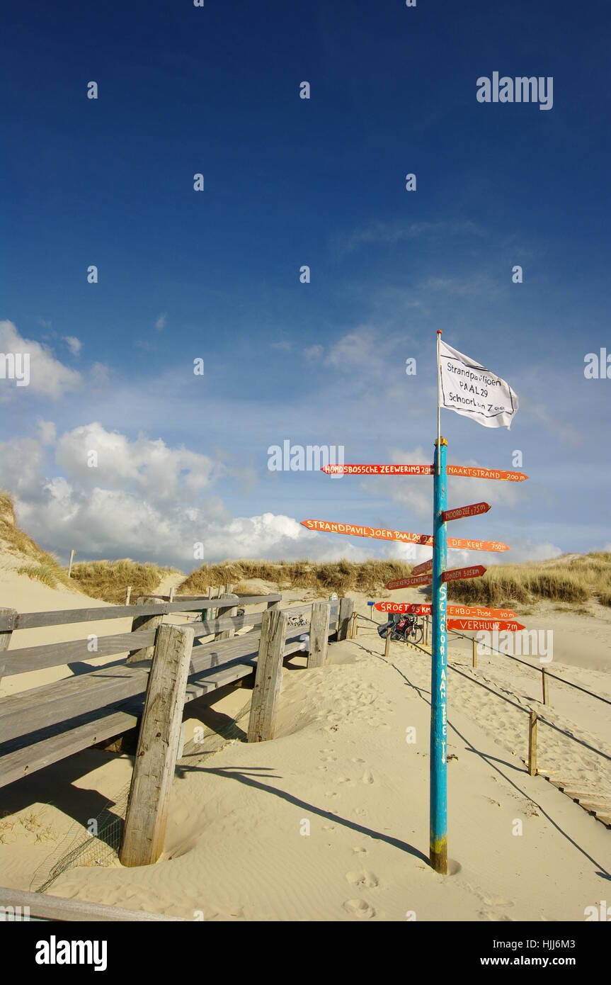 Acqua, mare del Nord, acqua salata, mare oceano, Olanda, dune, segnaletica, firmamento, Foto Stock