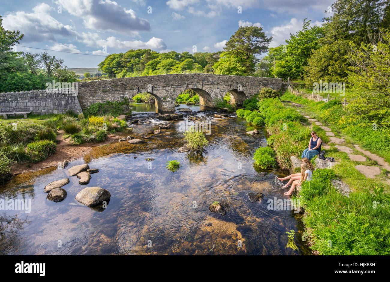 Gran Bretagna, Sud Ovest Inghilterra, Devon, Parco Nazionale di Dartmoor, Postbridge, Est Dart River Foto Stock