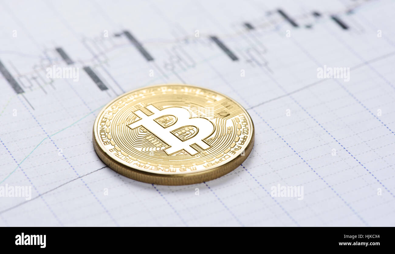 Cryptocurrency. bitcoin moneta in un mercato azionario grafici Foto Stock