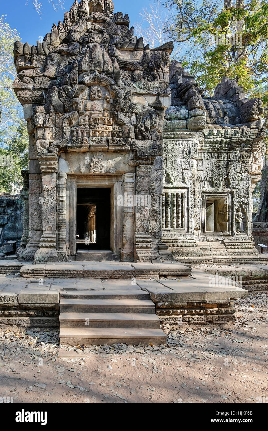 Ingresso, Ta Prohm tempio, il Parco Archeologico di Angkor, Siem Reap, Cambogia Foto Stock