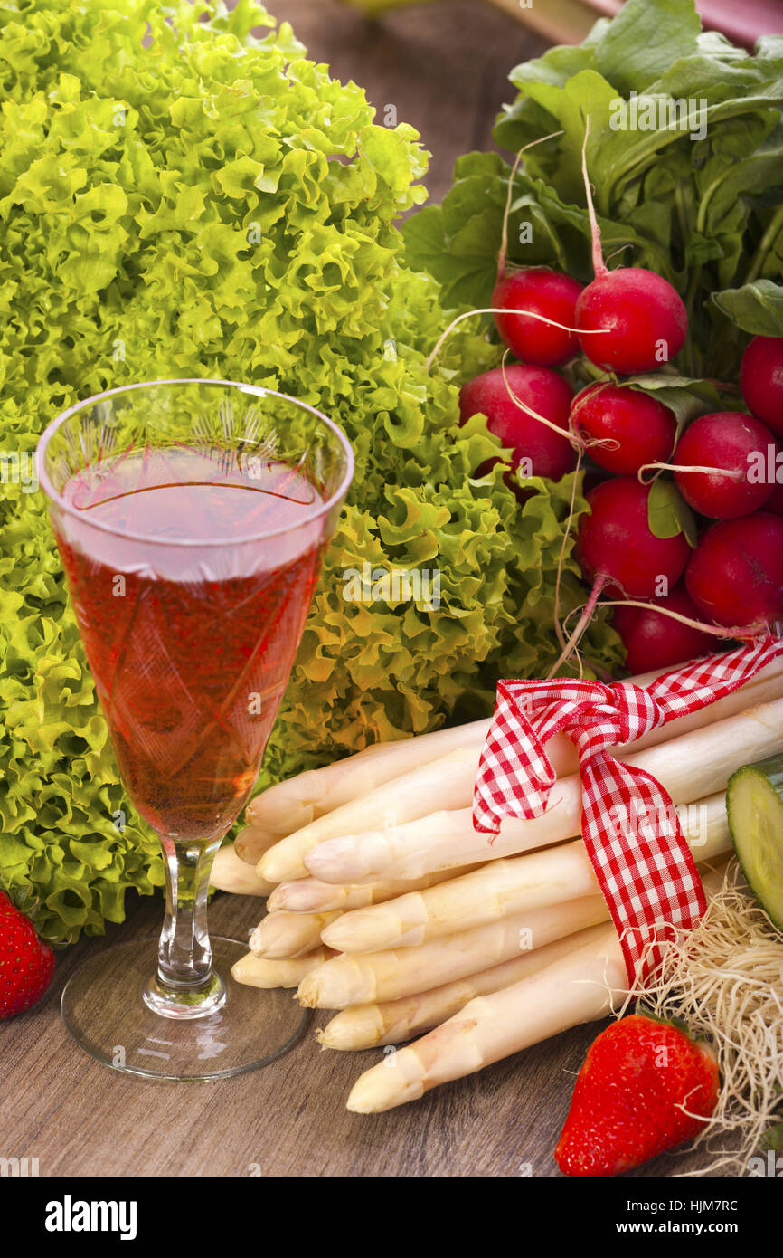 Vino, verdure, asparagi, ingredienti, stagione, cibo, aliment, colorati, Foto Stock