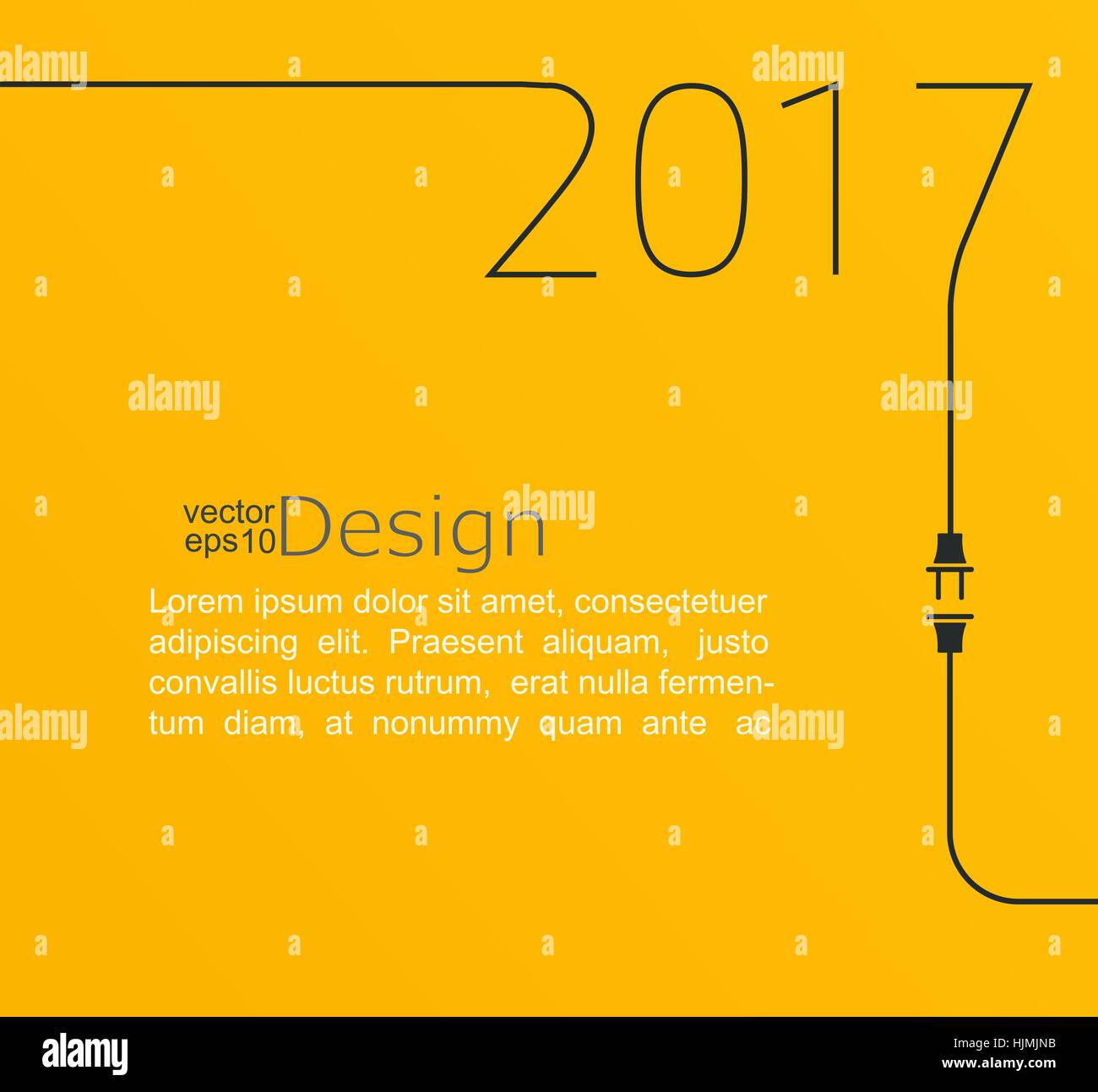 2017 - Nuovo anno. Linea astratta illustrazione vettoriale con filo spina e presa. Concetto di collegamento, nuovo business, start up. Design piatto. Illustrazione Vettoriale
