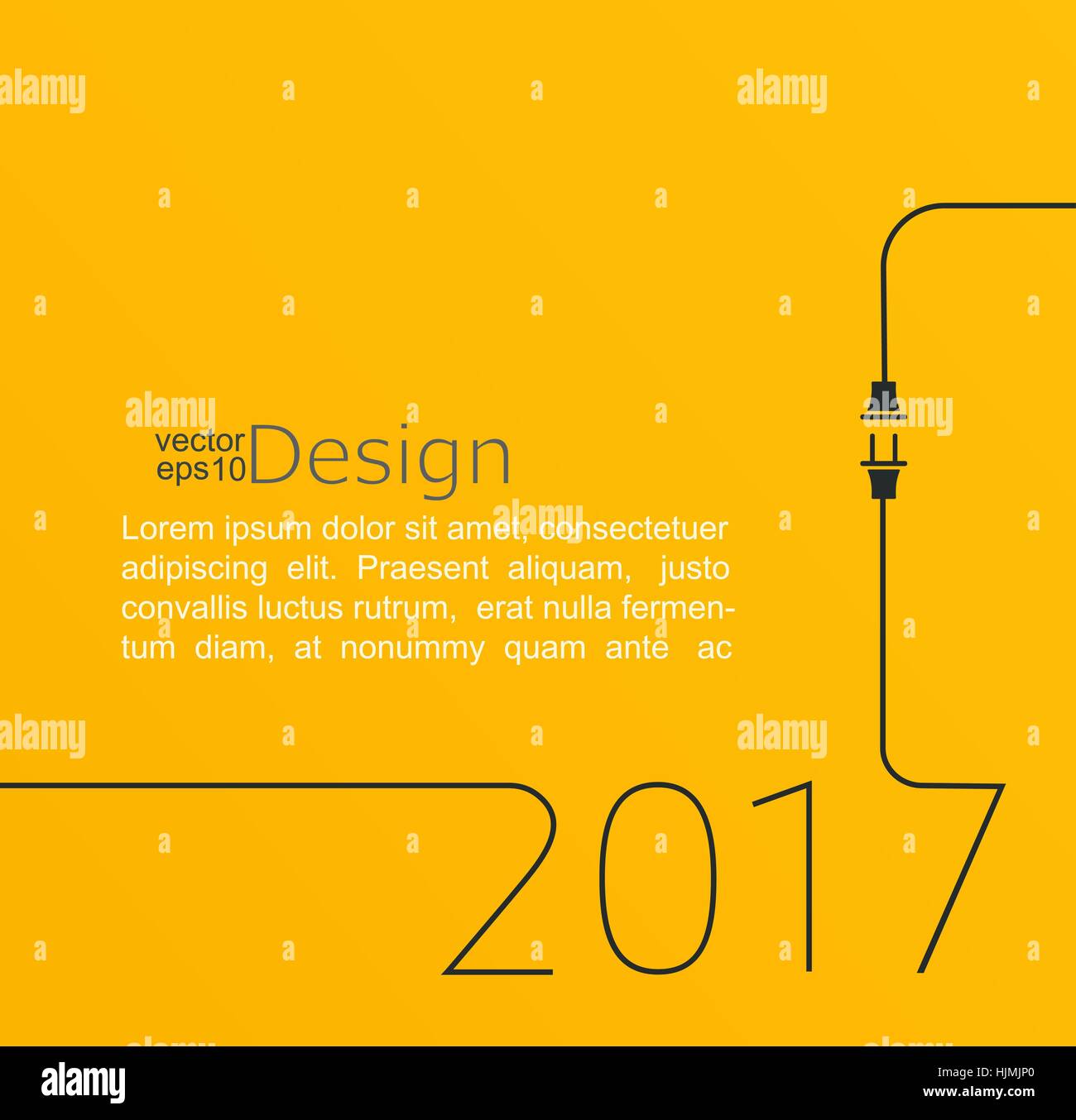 2017 - Nuovo anno. Linea astratta illustrazione vettoriale con filo spina e presa. Concetto di collegamento, nuovo business, start up. Design piatto. Illustrazione Vettoriale