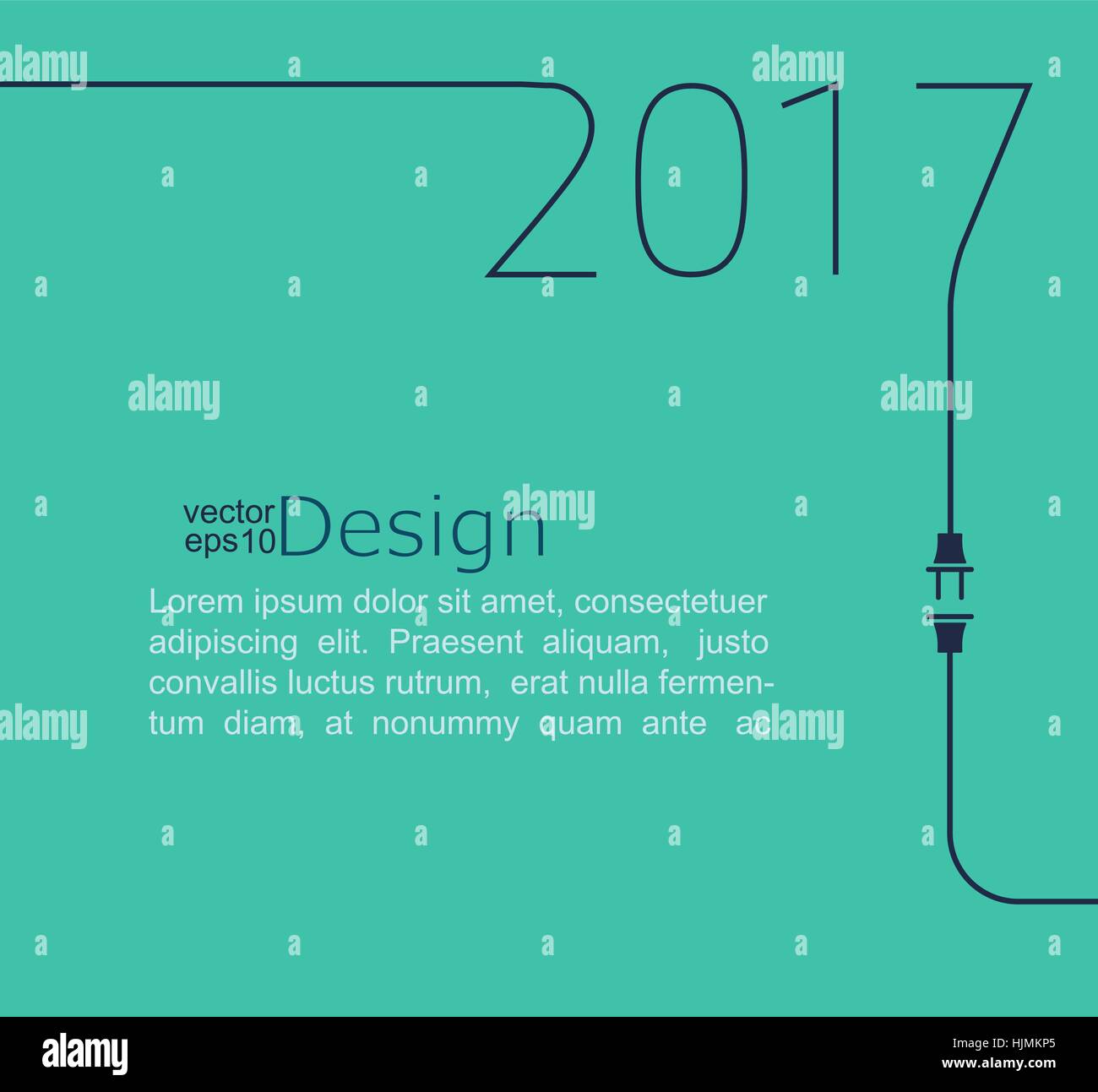 2017. Nuovo anno. Linea astratta illustrazione vettoriale con filo spina e presa. Concetto di collegamento, nuovo business, start up. Illustrazione Vettoriale