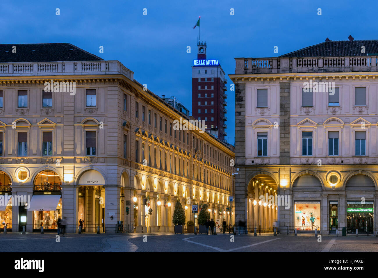Piazza San Carlo al crepuscolo ore, Torino Italia Foto Stock
