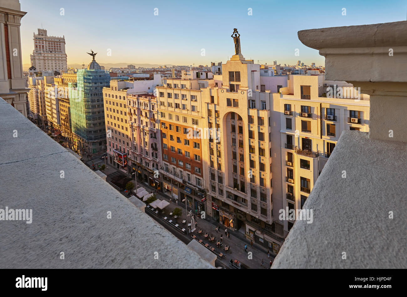 Emperador Hotel tetto, situato a Lope de Vega edificio in Gran Via. Madrid. Spagna Foto Stock
