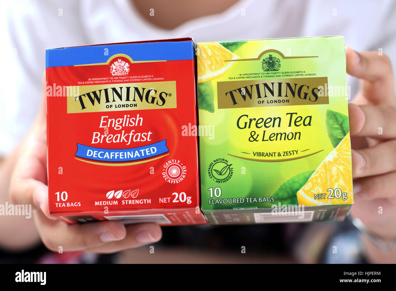 Twinings tè verde e limone e prima colazione inglese Decaffinated Tea Foto Stock