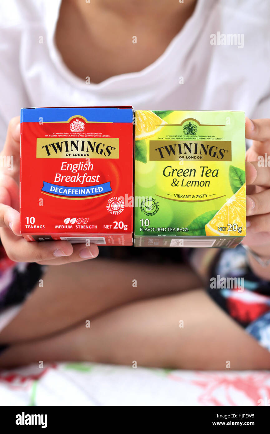 Twinings tè verde e limone e prima colazione inglese Decaffinated Tea Foto Stock