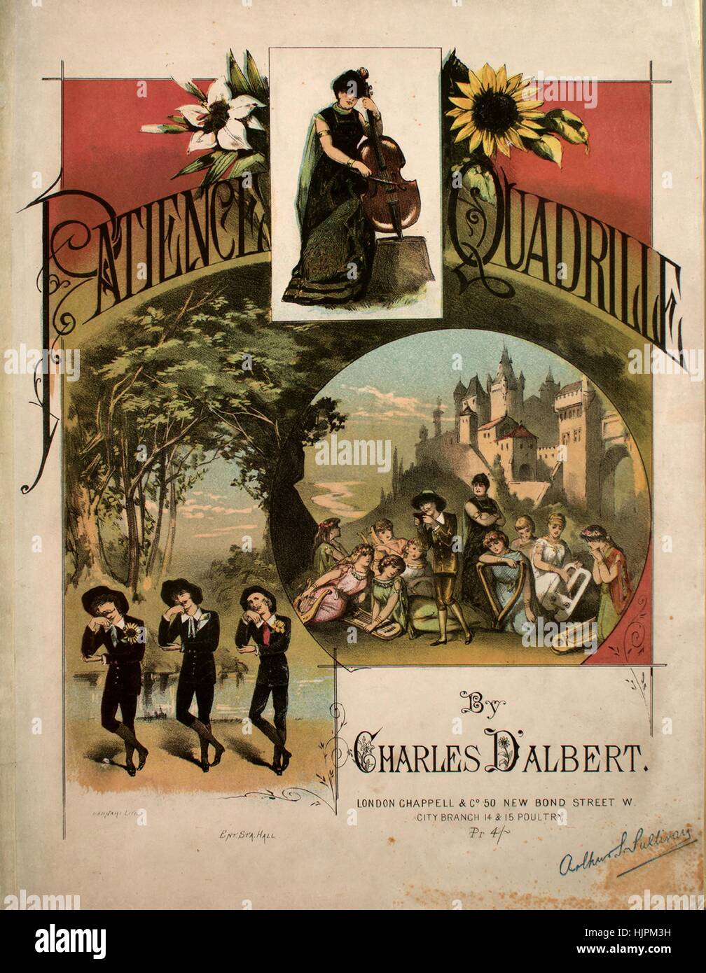 Foglio di musica immagine copertina della canzone 'Pazienza quadriglia', con paternitã originale lettura delle note "da Carlo d'Albert', Regno Unito, 1900. L'editore è elencato come 'Chappell e Co., 50 New Bond Street W.', la forma della composizione è 'cinque da capo dei movimenti, la strumentazione è 'piano', la prima riga indica 'Nessuno', e l'illustrazione artista è elencato come 'Hanhart Lith.". Foto Stock