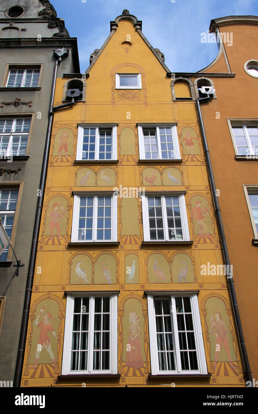 Casa, edificio storico, pittura, facciata, Polonia, blu, casa, costruendo, Foto Stock