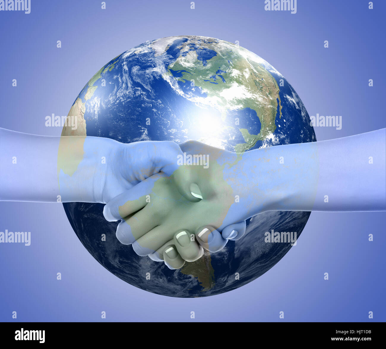 Handshake Business sullo sfondo della terra. Il simbolo di un business di successo. Foto Stock