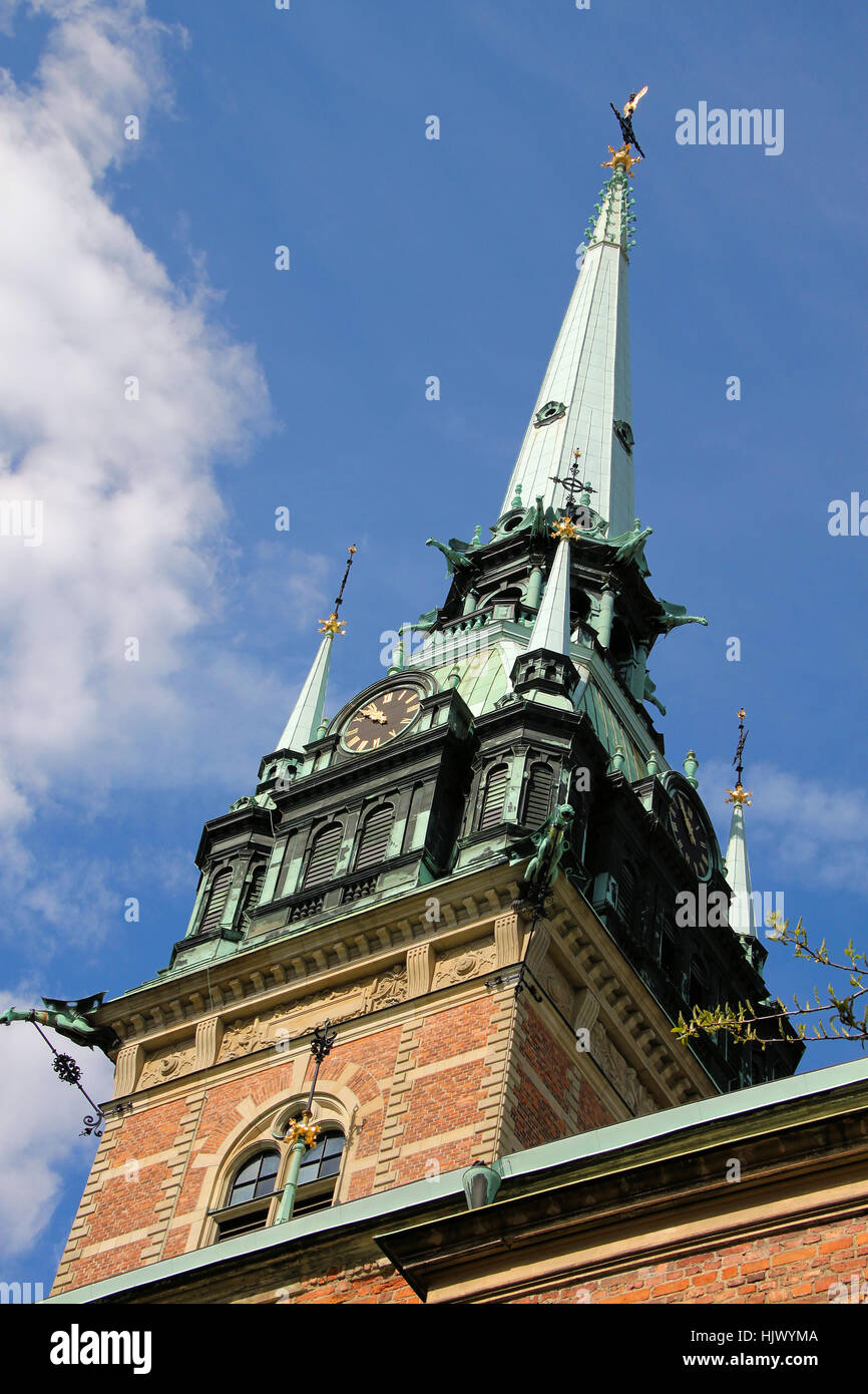 La chiesa, Svezia, Stoccolma Stoccolma, storico, chiesa, europa, orologio, Svezia, Foto Stock