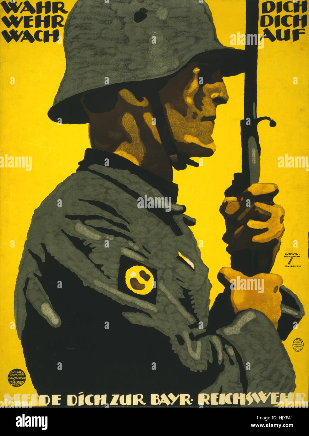Profilo di Soldier Holding fucile, guerra mondiale I poster di reclutamento, Germania, 1918 Foto Stock