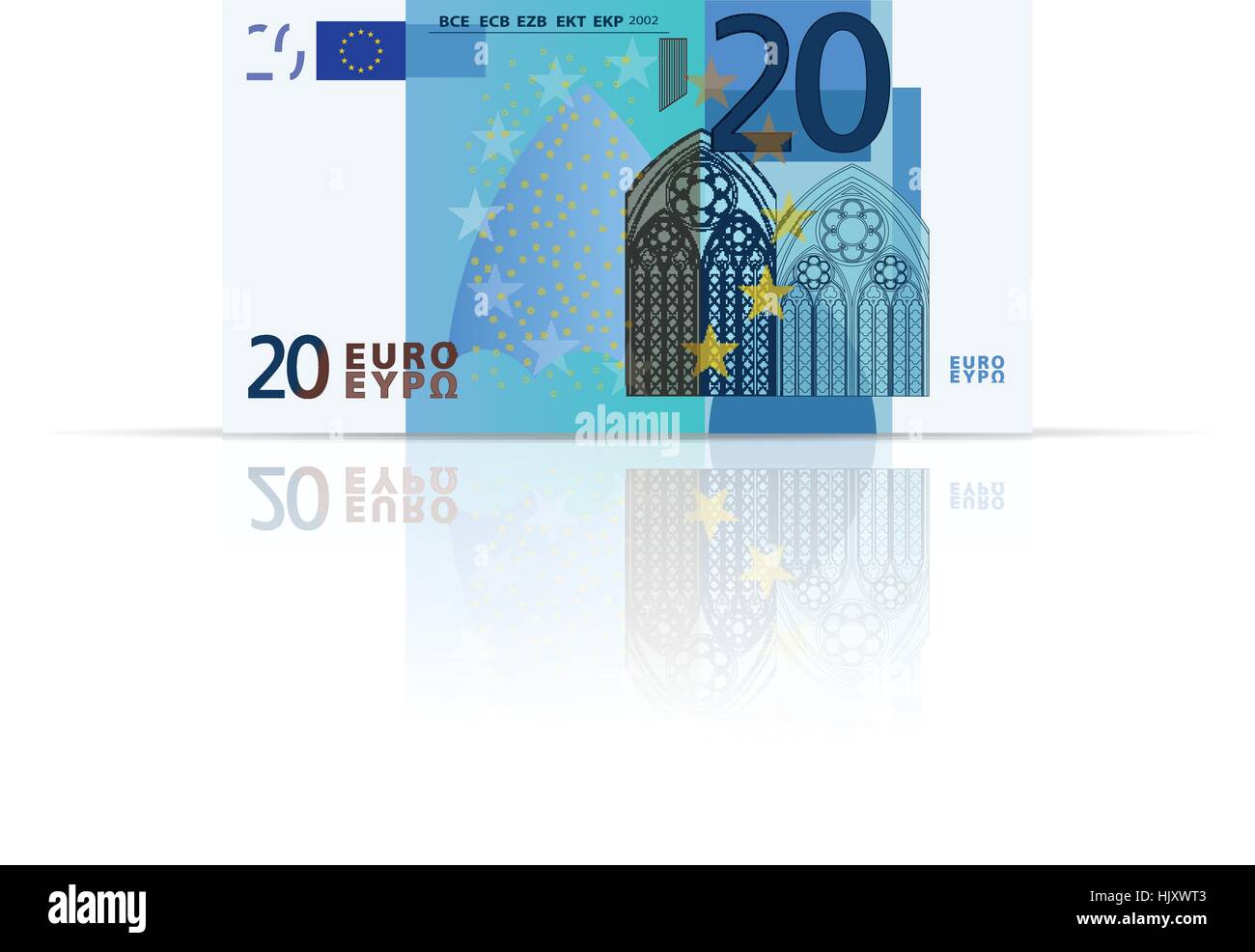Venti di banconote in euro su uno sfondo bianco. Illustrazione Vettoriale