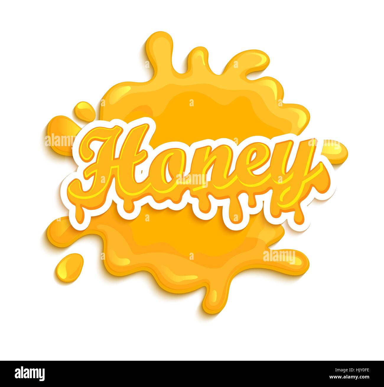 Etichetta di miele splash. Blot e scritte su sfondo bianco. Splash e blot design, forma creativa illustrazione vettoriale. Illustrazione Vettoriale