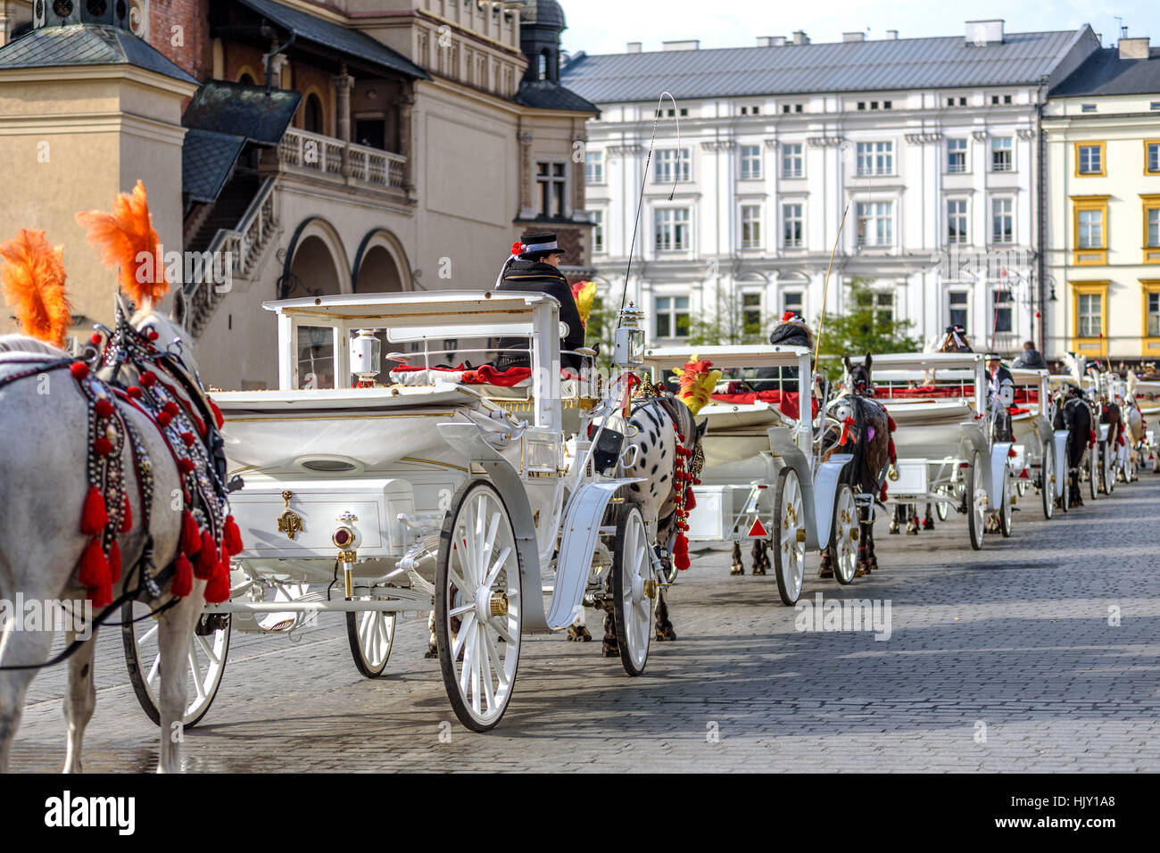 Cracovia in Polonia - Novembre 05, 2016: carrozza sulla piazza principale del mercato di attrazione turistica. Foto Stock