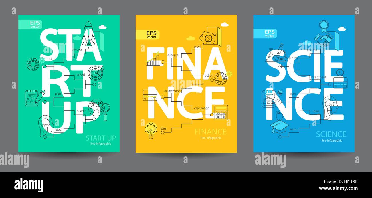 Moderna linea sottile set di icone infographics start up, scienza, finanza concetto. Per il web, internet, applicazioni mobili design di interfaccia. Vettore. Illustrazione Vettoriale