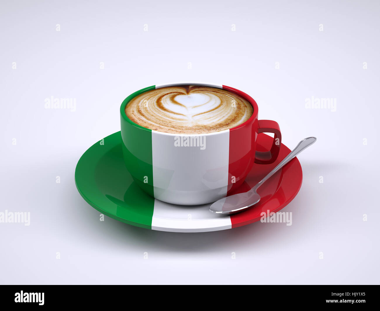Tazza cappuccino con la bandiera dell'Italia isolato su sfondo bianco, 3d illustrazione Foto Stock