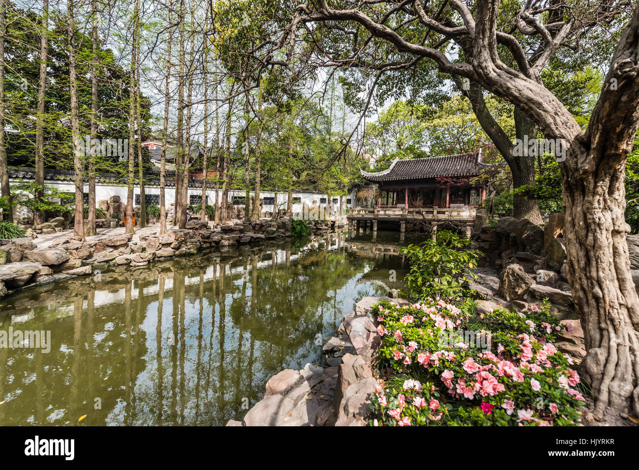 Dettaglio della storica Il Giardino di Yuyuan creato nell'anno 1559 dal Pan Yunduan a Shanghai in Cina Foto Stock