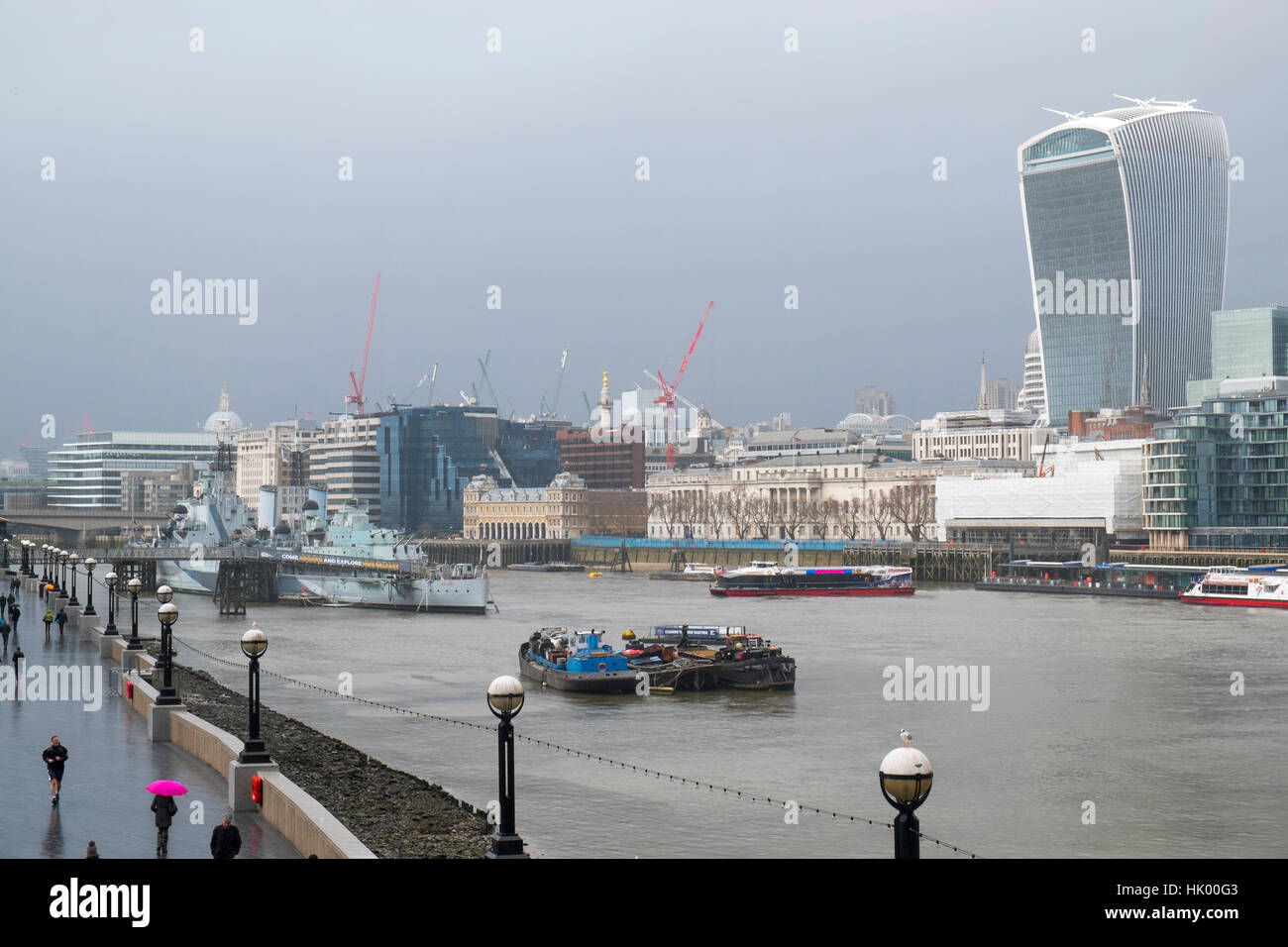 Giornata invernale sulla città di Londra e al Fiume Tamigi,Londra,Inghilterra Foto Stock